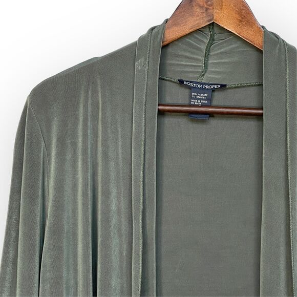 Boston Proper Open Front Sweater Cardigan Women Size M Green Stretch Slinky - Picture 4 of 11